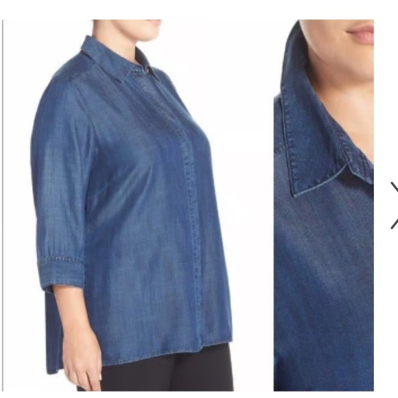 Foxcroft Tops - FOXCROFT / Tencel Denim Pleated Tunic Shirt / size 14 / Chambray Lightweight